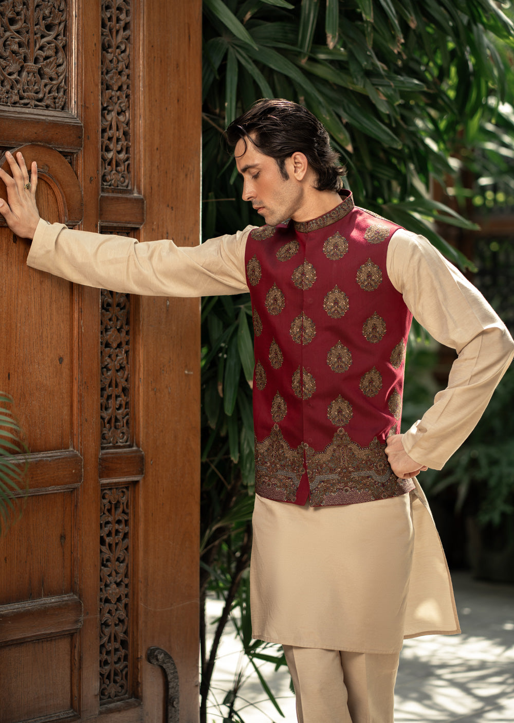 W-3007 - Readymade Maysori Fabric Full Embroidery Waistcoat - Memsaab Online
