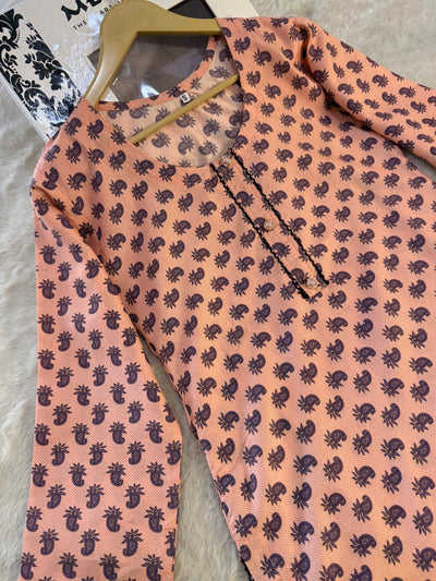 ASK711 Readymade Peach Cotton 3 Piece Suit - Memsaab Online