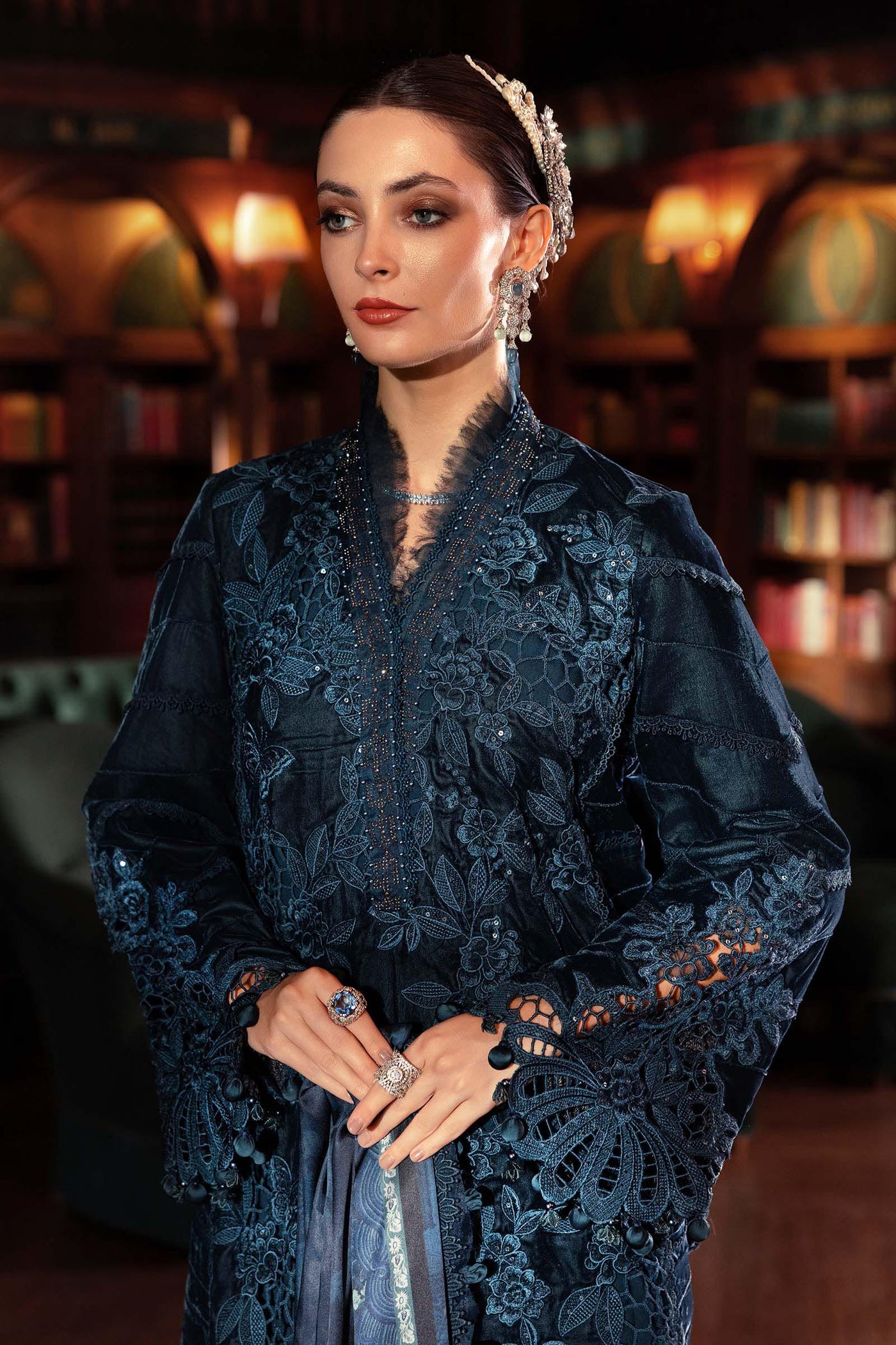 WL-1310- Maria b Embroidered Velvet Suit 2025 - Memsaab Online