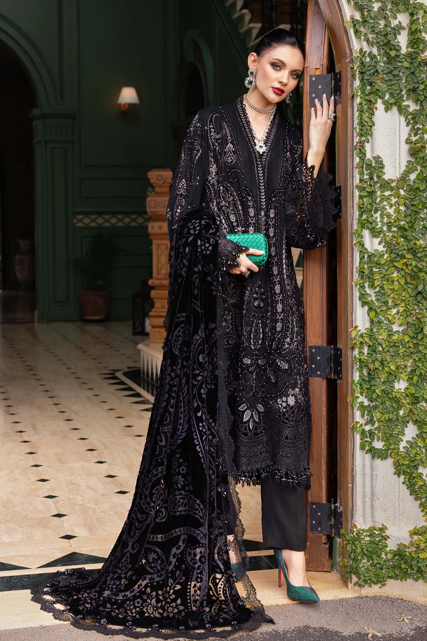 WL-1307- Maria b Embroidered Linen Suit 2025 - Memsaab Online