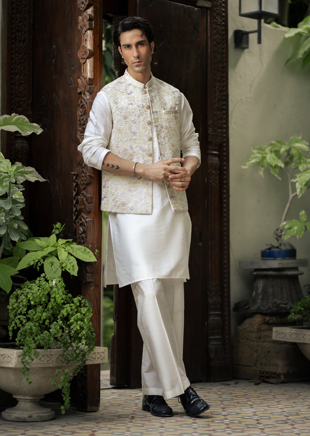W-2854- Readymade Maysori Fabric Full Embroidery Waistcoat - Memsaab Online