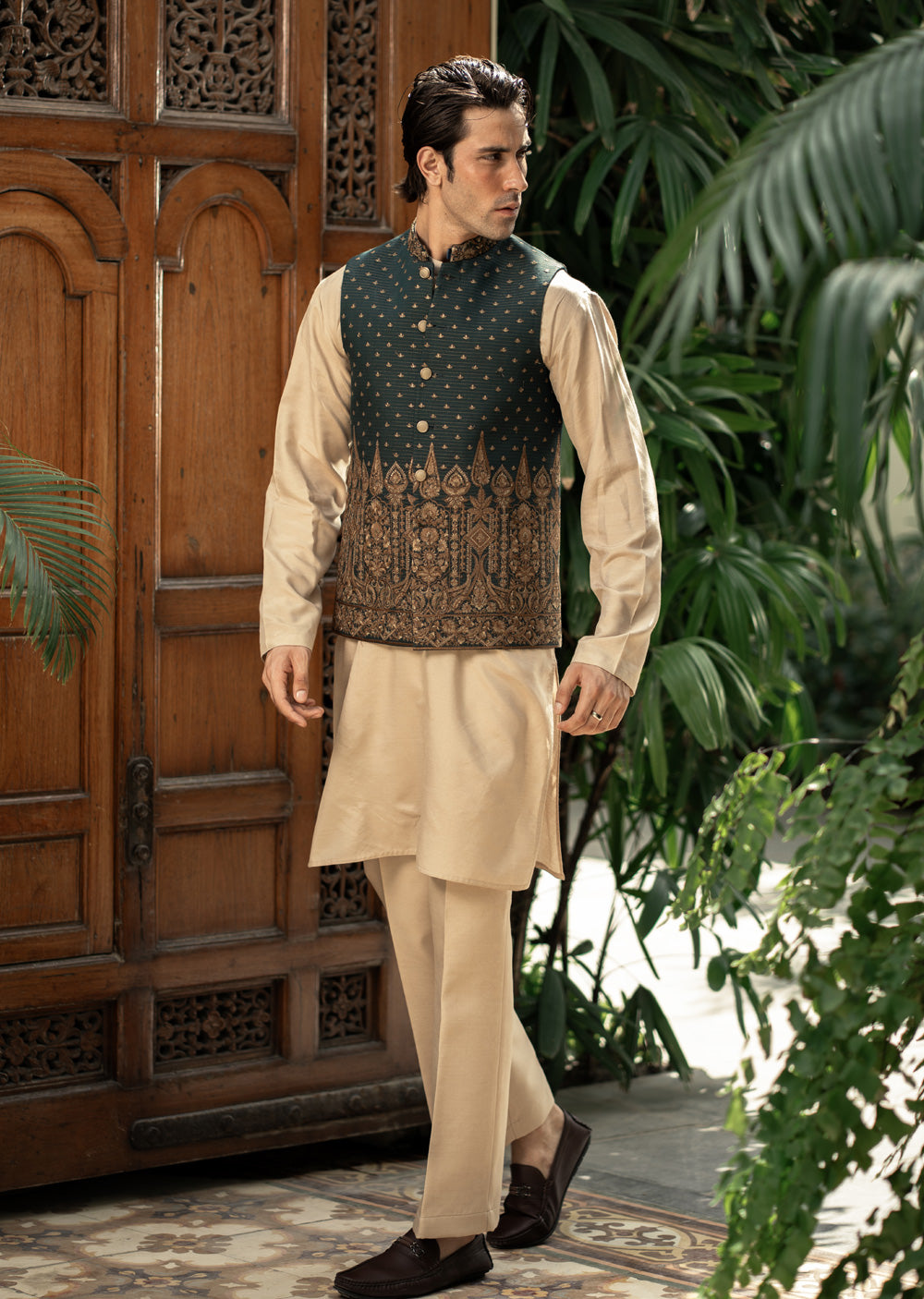 W-2953- Readymade Maysori Fabric Full Embroidery Waistcoat - Memsaab Online