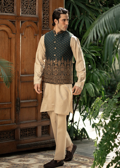 W-2953- Readymade Maysori Fabric Full Embroidery Waistcoat - Memsaab Online