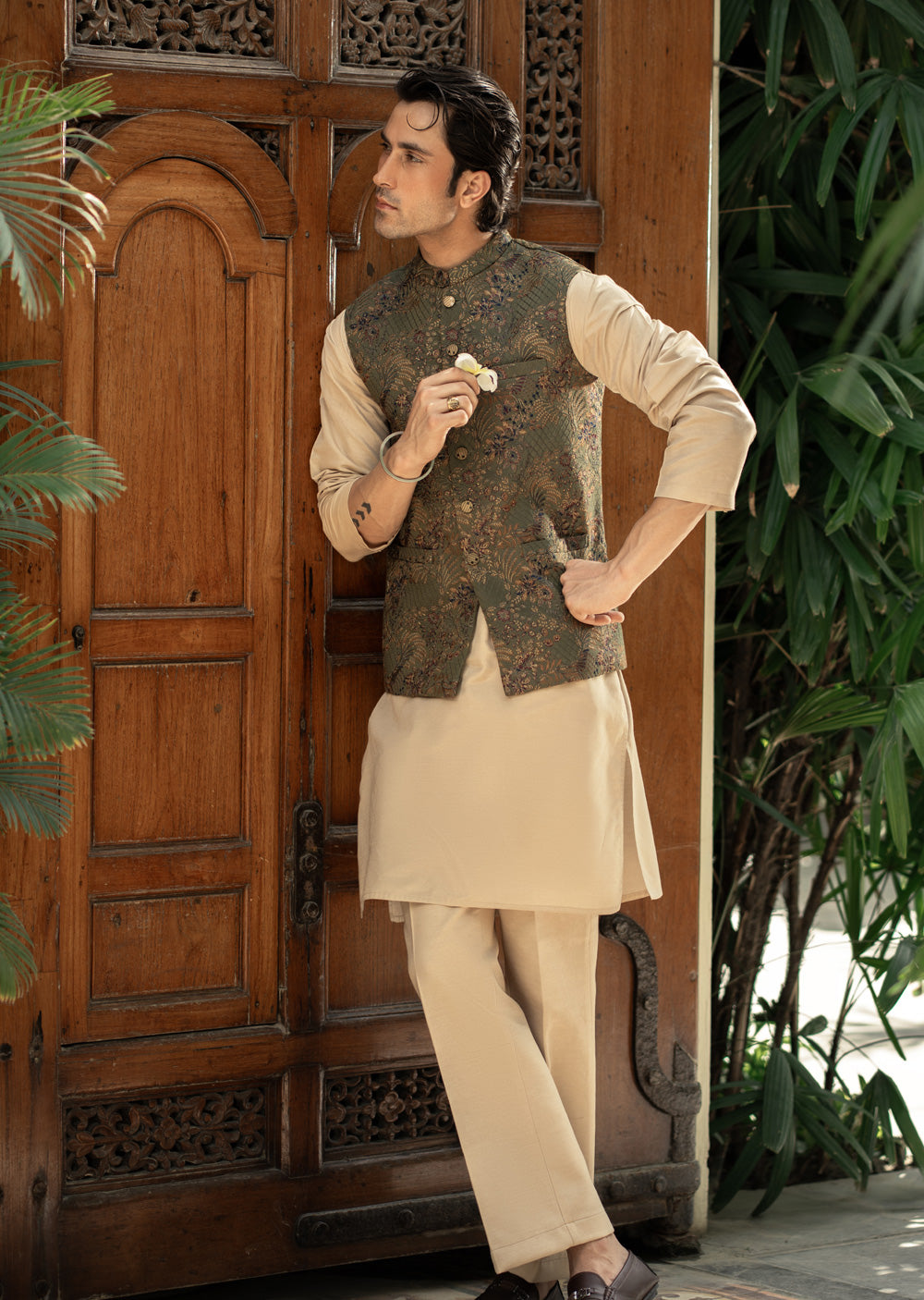 W-2885- Readymade Maysori Fabric Full Embroidery Waistcoat - Memsaab Online