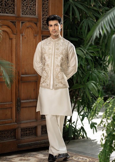 W-2997 - Readymade Maysori Fabric Full Embroidery Waistcoat - Memsaab Online