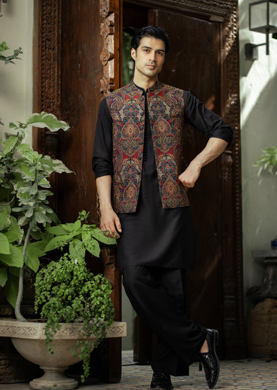 W-2889- Readymade Maysori Fabric Full Embroidery Waistcoat - Memsaab Online