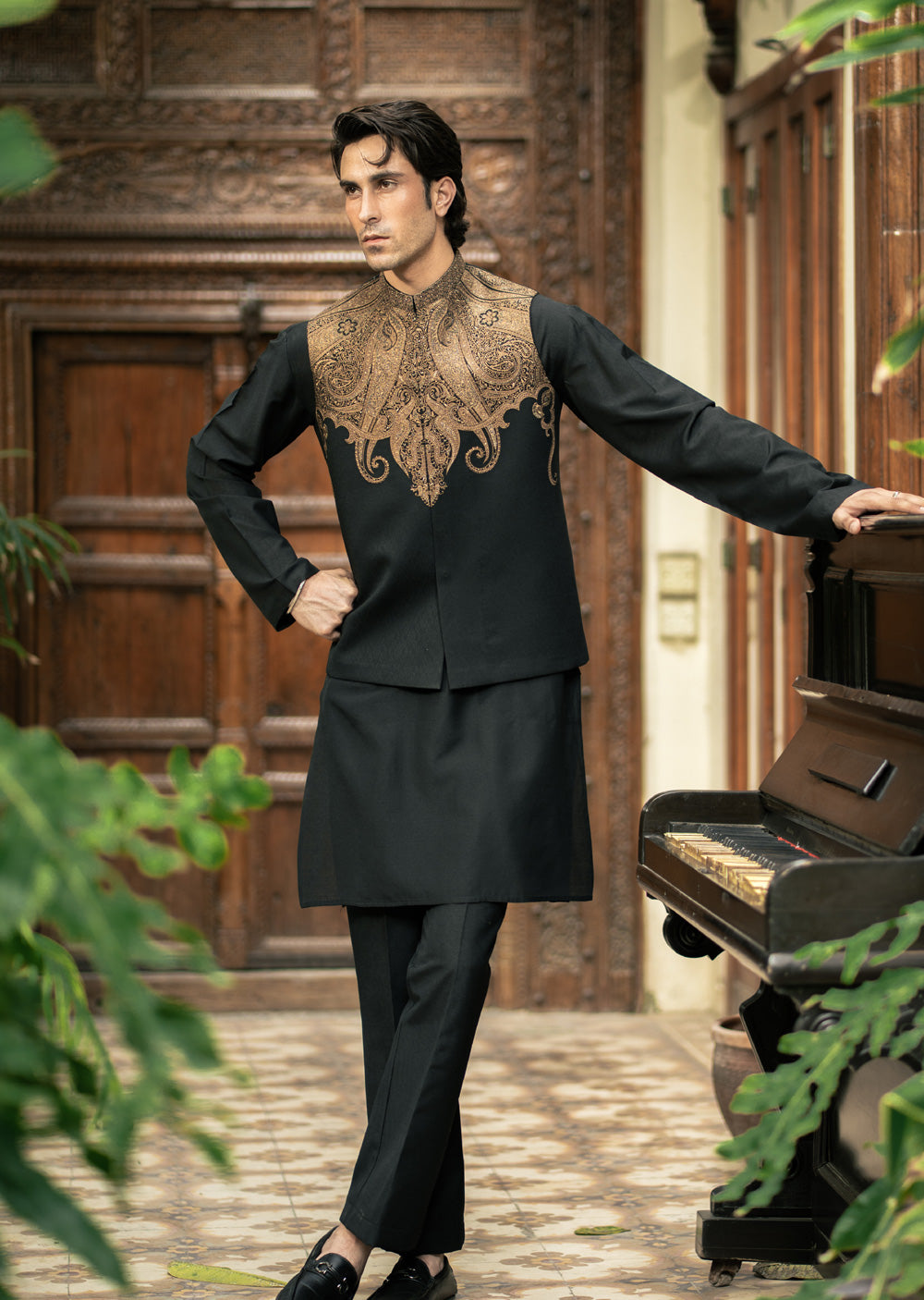 W-3016 - Readymade Maysori Fabric Full Embroidery Waistcoat - Memsaab Online