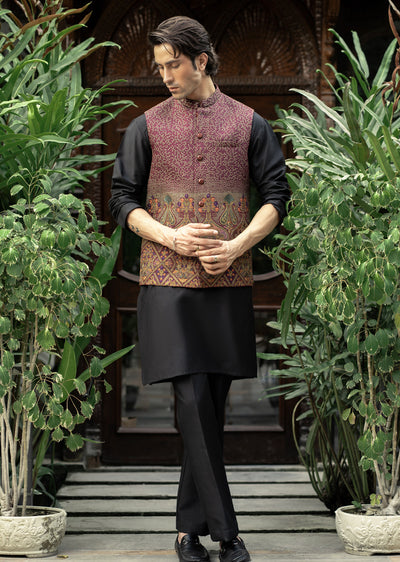 W-2867-1 - Readymade Maysori Fabric Full Embroidery Waistcoat - Memsaab Online