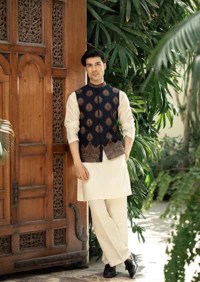 W-3009 - Readymade Maysori Fabric Full Embroidery Waistcoat - Memsaab Online