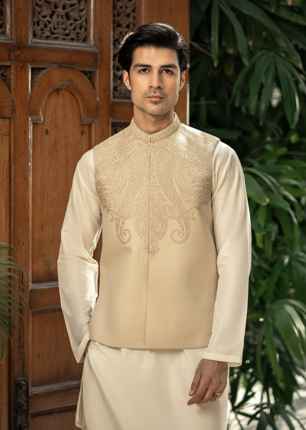 W-2985 - Readymade Maysori Fabric Full Embroidery Waistcoat - Memsaab Online