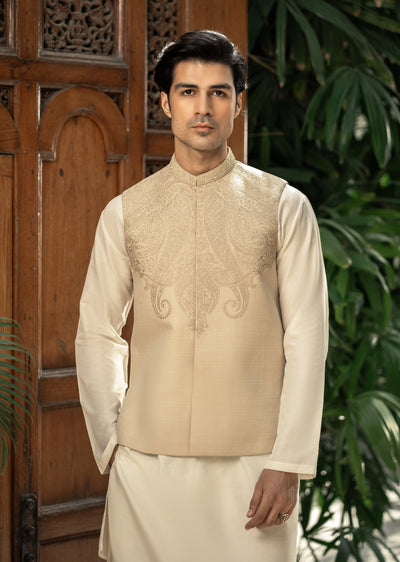 W-2985 - Readymade Maysori Fabric Full Embroidery Waistcoat - Memsaab Online