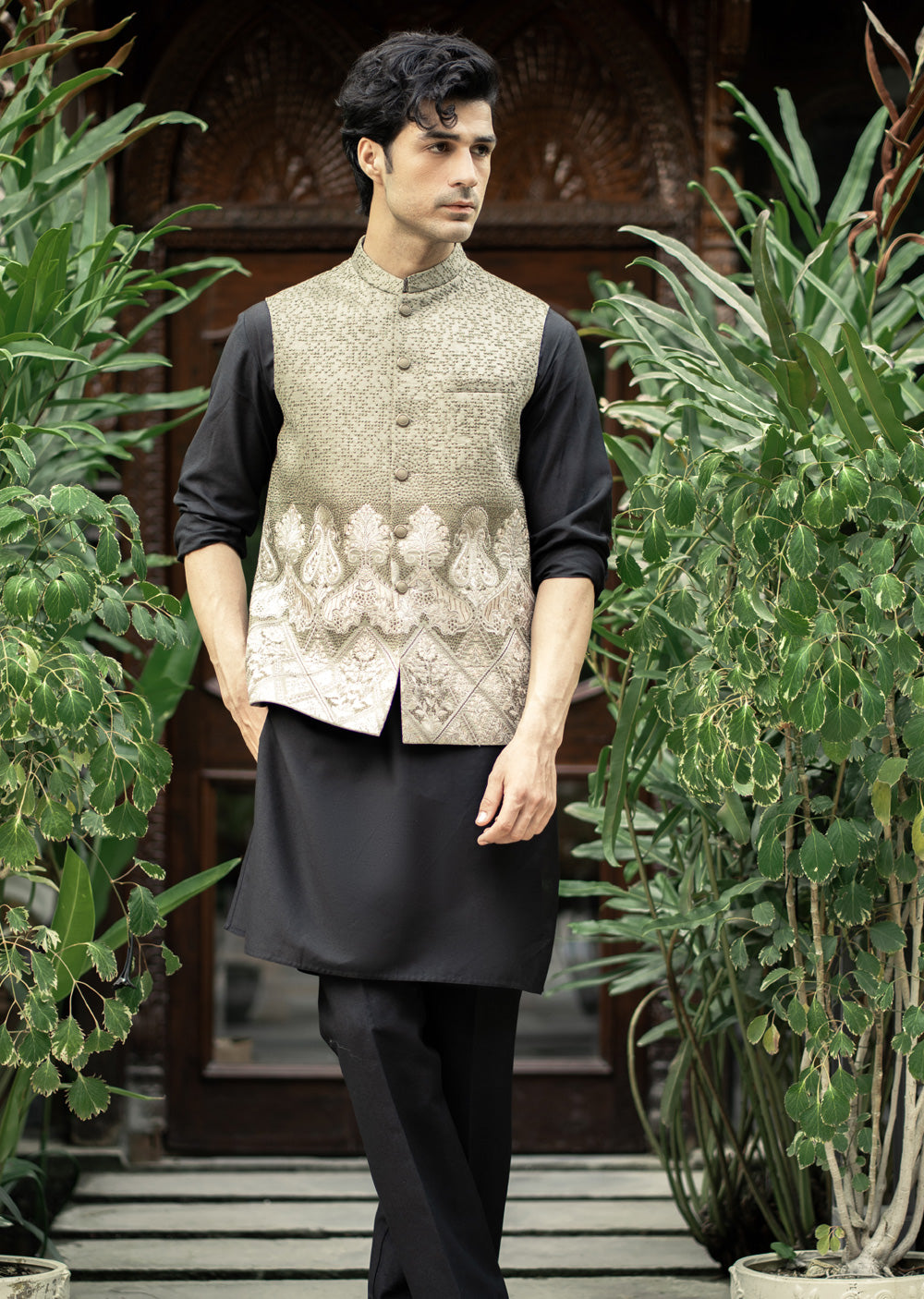 W-2867 - Readymade Maysori Fabric Full Embroidery Waistcoat - Memsaab Online