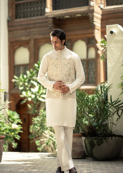 W-3002 - Readymade Maysori Fabric Full Embroidery Waistcoat - Memsaab Online