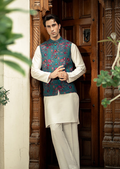 W-2906 - Readymade Maysori Fabric Full Embroidery Waistcoat - Memsaab Online