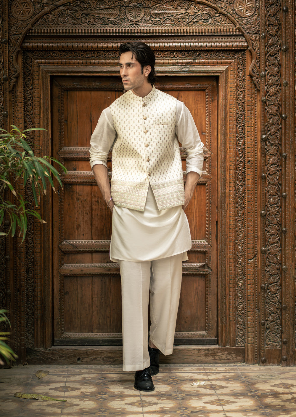 W-3006 - Readymade Maysori Fabric Full Embroidery Waistcoat - Memsaab Online