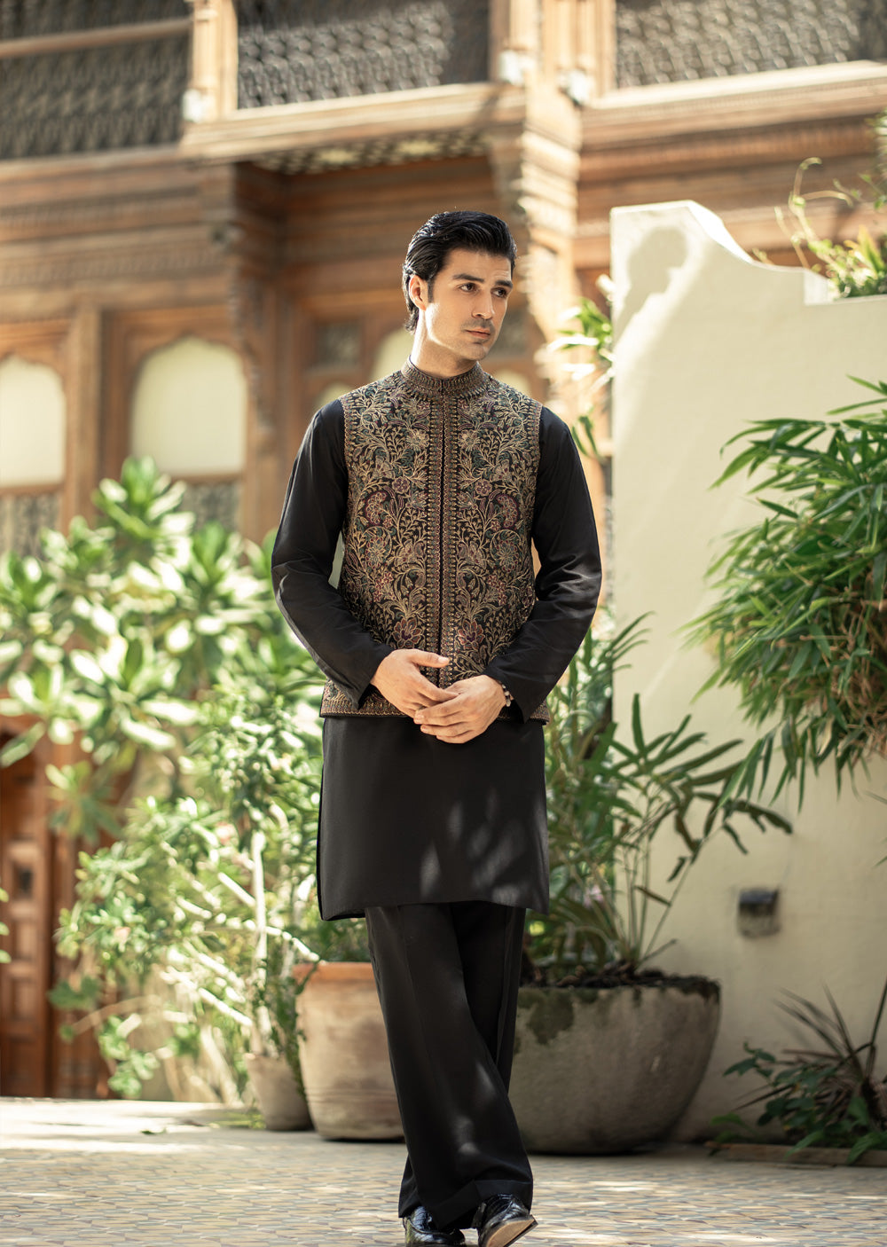 W-2998 - Readymade Maysori Fabric Full Embroidery Waistcoat - Memsaab Online