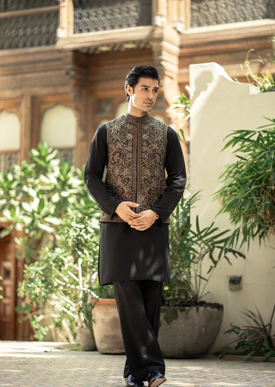 W-2998 - Readymade Maysori Fabric Full Embroidery Waistcoat - Memsaab Online