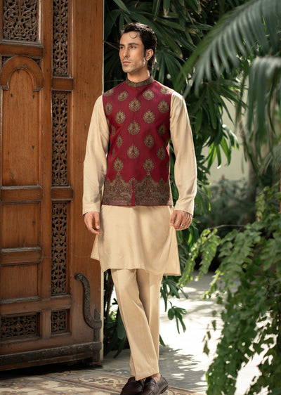 W-3007 - Readymade Maysori Fabric Full Embroidery Waistcoat - Memsaab Online