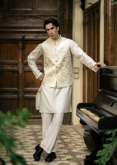 W-3013 - Readymade Maysori Fabric Full Embroidery Waistcoat - Memsaab Online