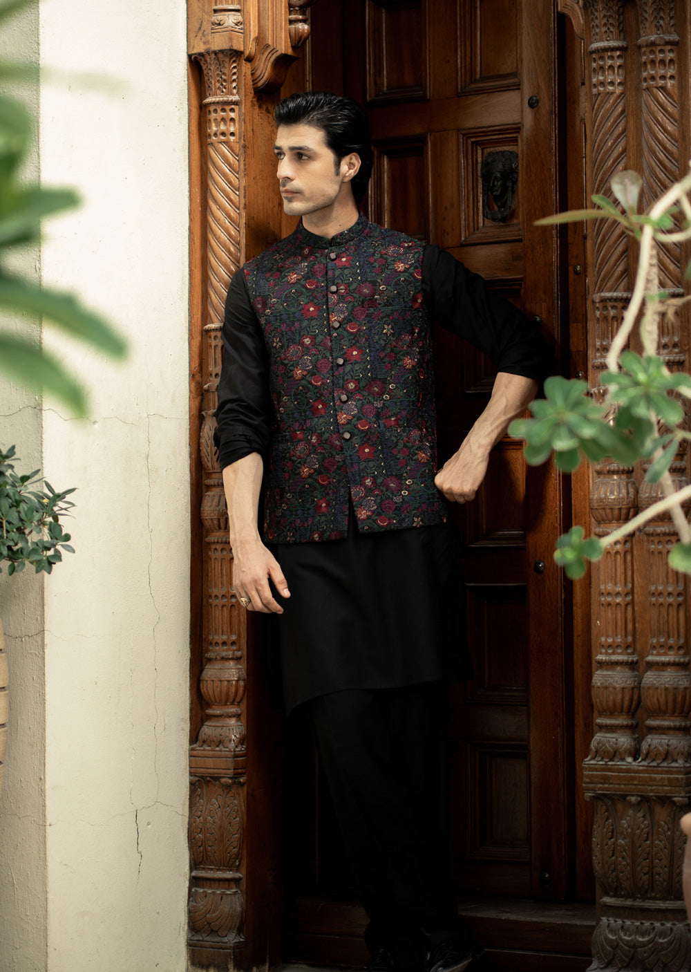 W-2859- Readymade Maysori Fabric Full Embroidery Waistcoat - Memsaab Online