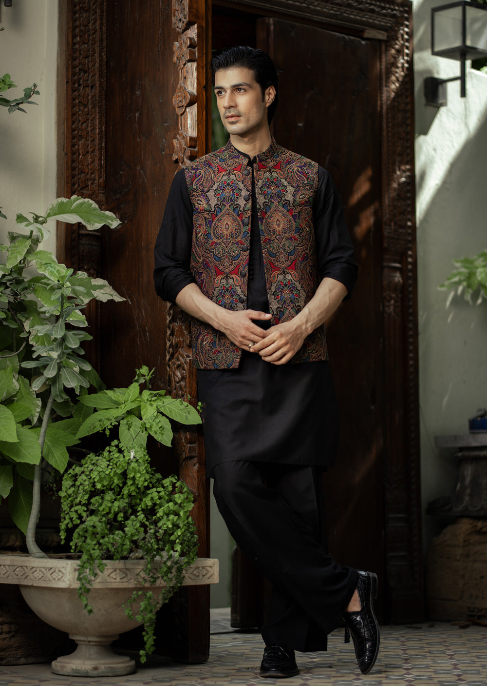 W-2889- Readymade Maysori Fabric Full Embroidery Waistcoat - Memsaab Online