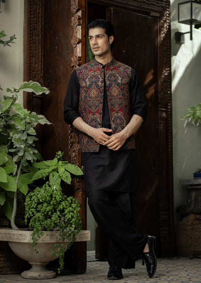 W-2889- Readymade Maysori Fabric Full Embroidery Waistcoat - Memsaab Online