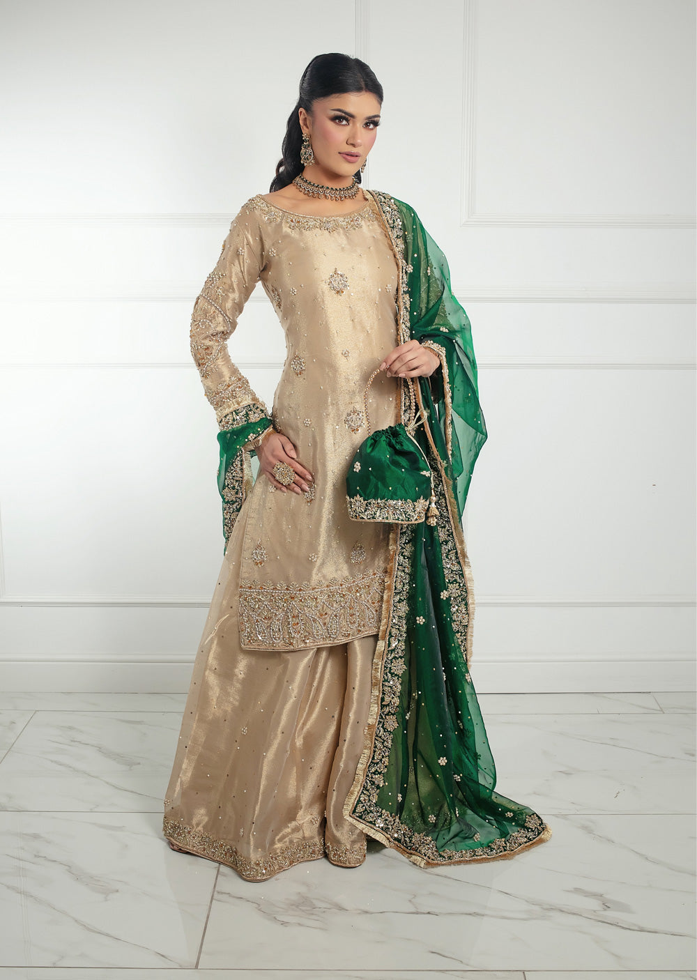 SRB1219 - Green - Readymade - Sehrish.B Designer - Memsaab Online