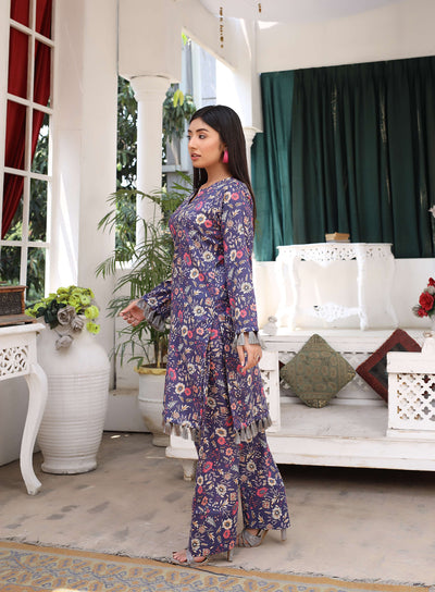 BUT-101 - Purple S.Prints Printed Lawn Co-ords - Memsaab Online