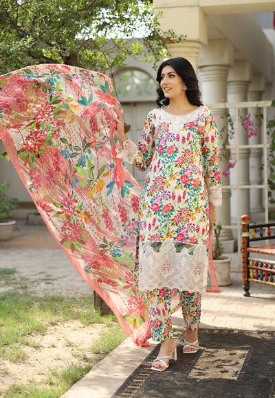 MDNA-10 - White Embroidered Lawn Outfit - Memsaab Online