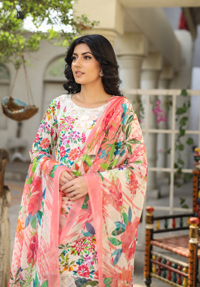 MDNA-10 - White Embroidered Lawn Outfit - Memsaab Online
