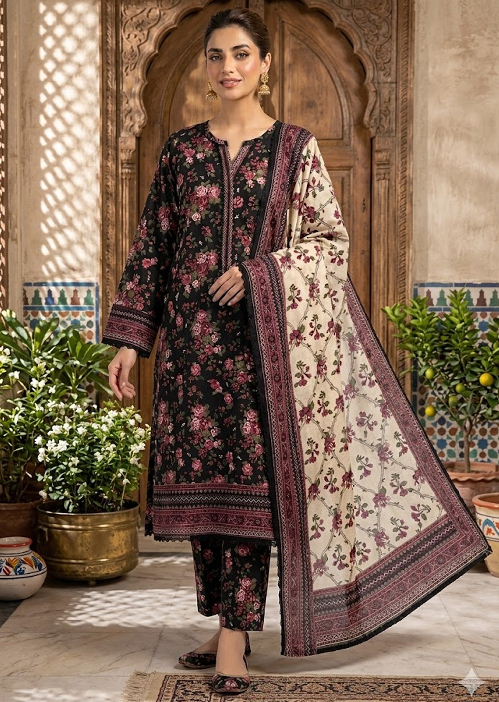 SYD-02 Midnight Rose Printed Lawn Suit – Memsaab