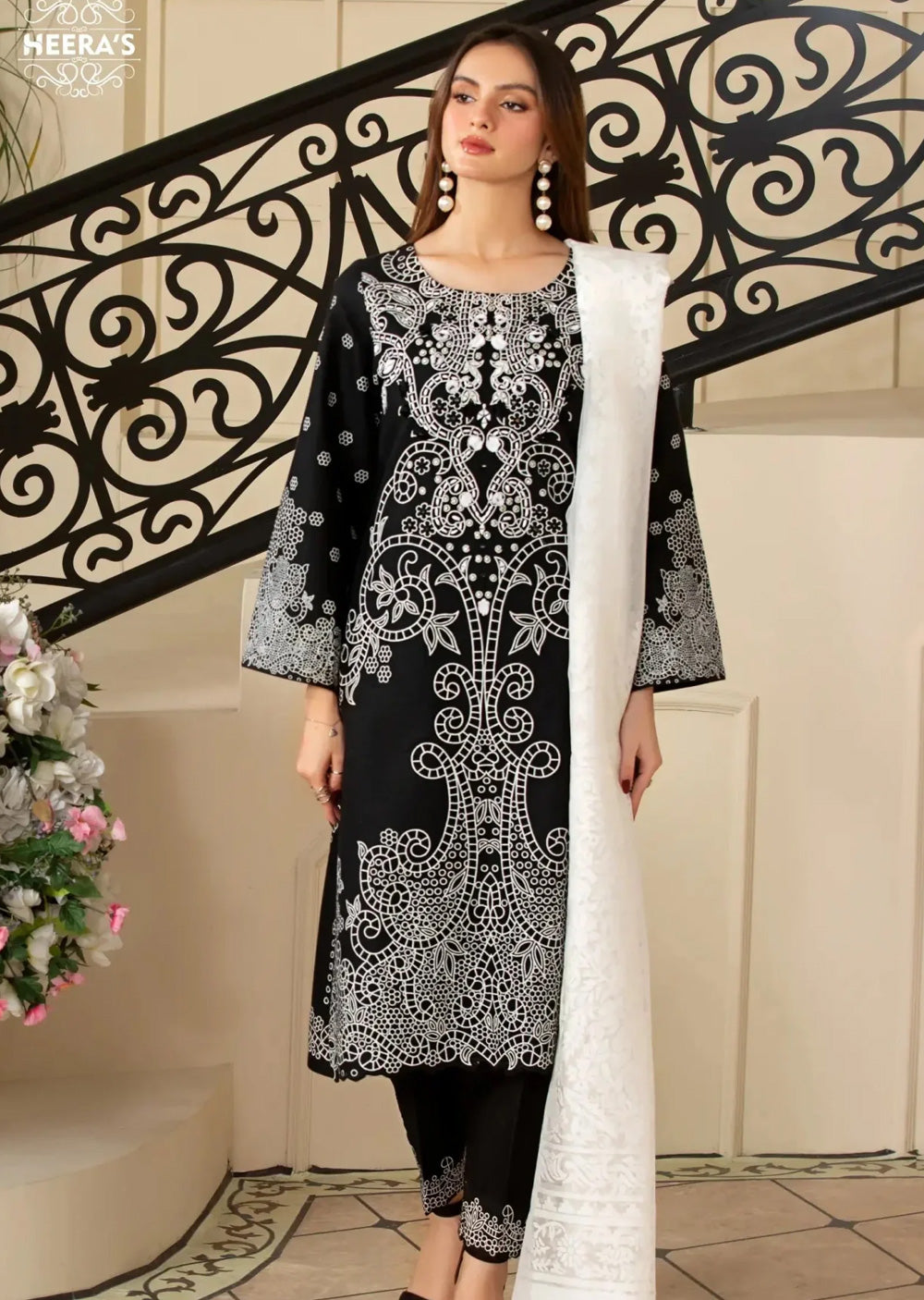 HSS-350- Readymade BLACK REGAL MOTIFS Heeras Suit - Memsaab Online