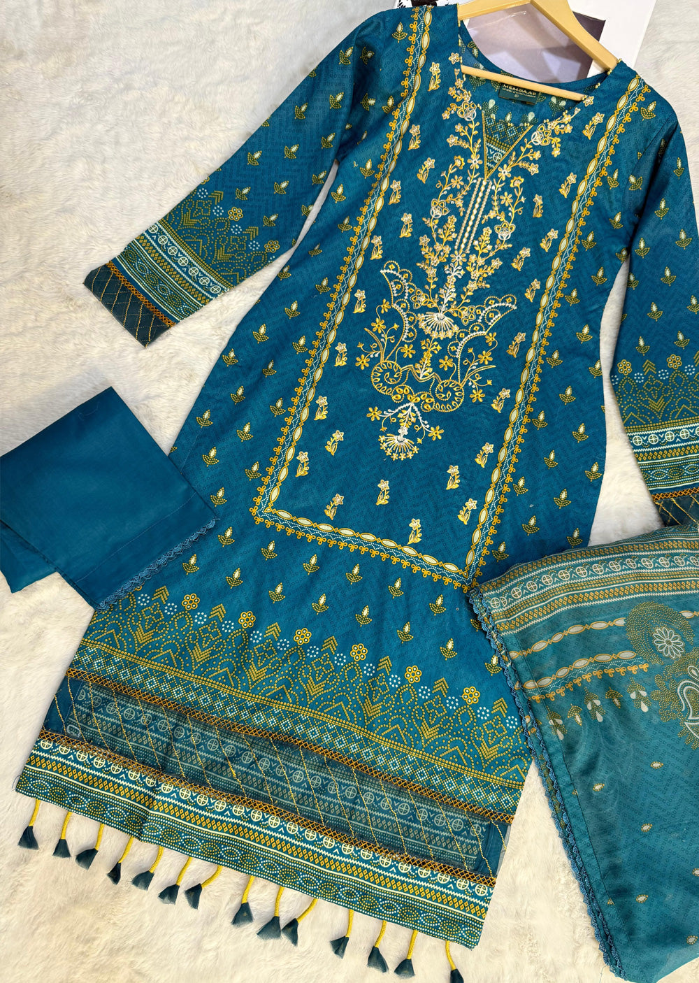 MDNA-04 - Teal Embroidered Lawn Outfit - Memsaab Online