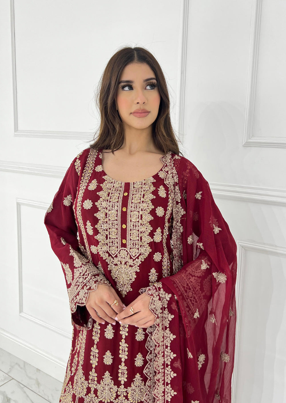 UJK-01 - Red - Readymade - Florine Chiffon Suit 2025 - Memsaab Online