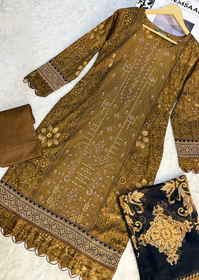MDNA-11 - Brown Embroidered Lawn Outfit - Memsaab Online