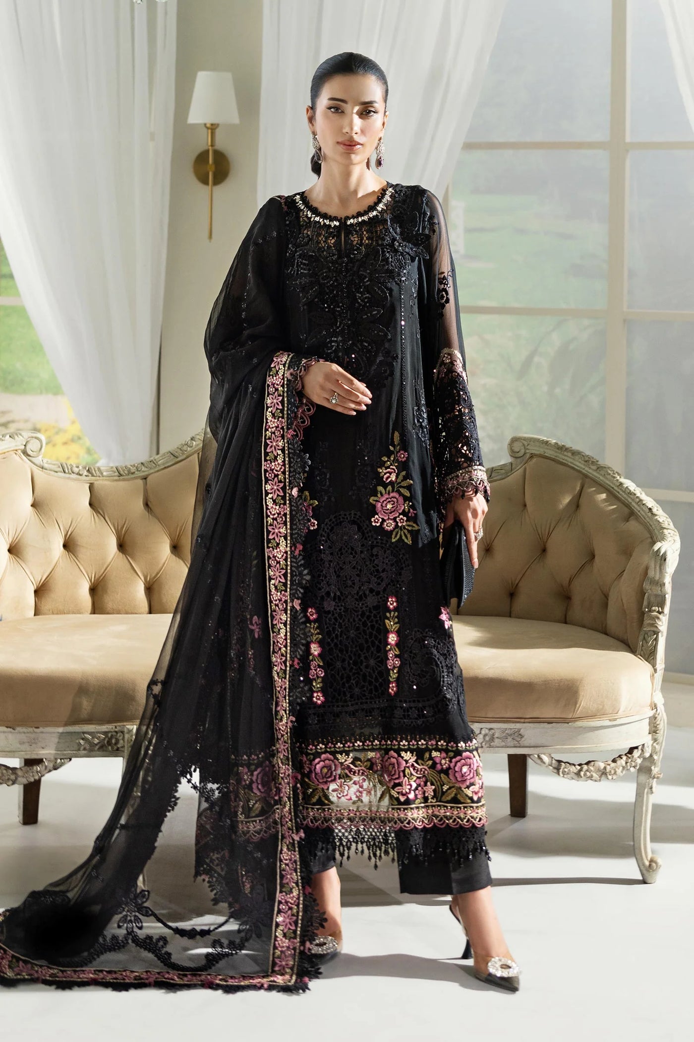 MPC-25-104-Unstitched Embroidered Chiffon Suit Maria B 2025 - Memsaab Online