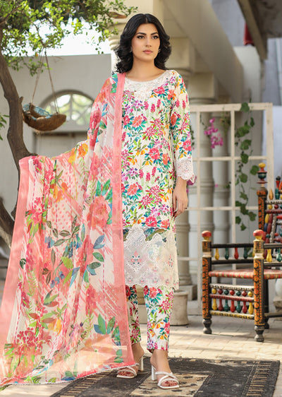 MDNA-10 - White Embroidered Lawn Outfit - Memsaab Online