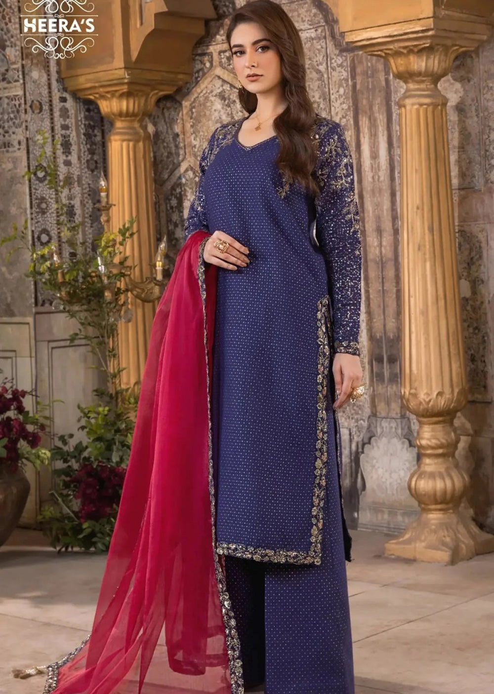 HSS-366- Readymade NYRA BLUE GOLD Heeras Suit - Memsaab Online