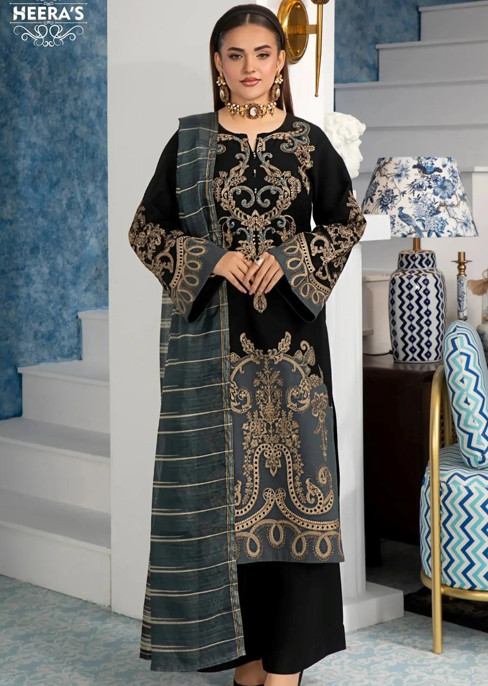 HSS-357- Readymade BLACK GOLD ROSELLA Heeras Suit - Memsaab Online