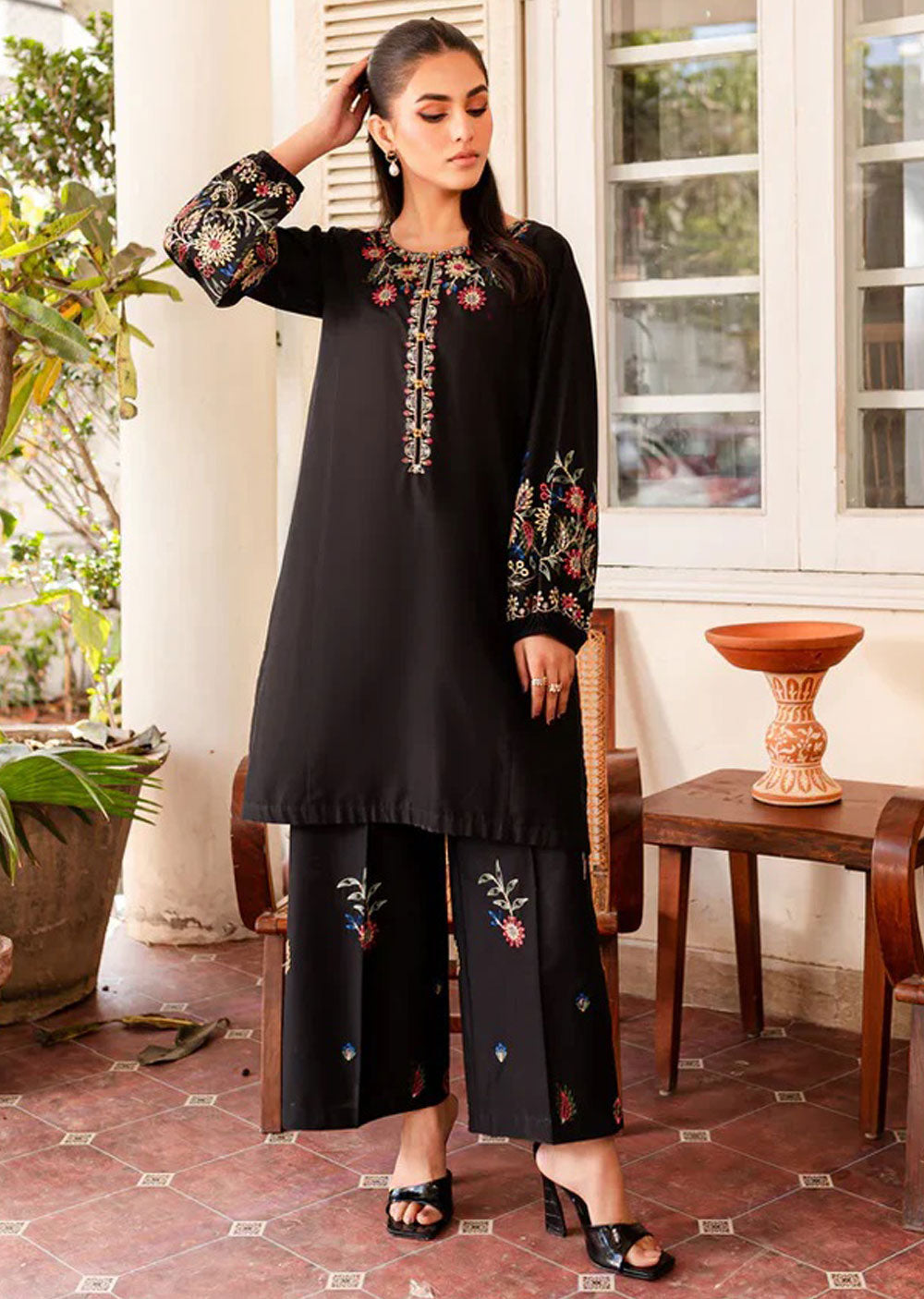 ANI105 Black readymade 2 Piece Cotton Suit - Memsaab Online