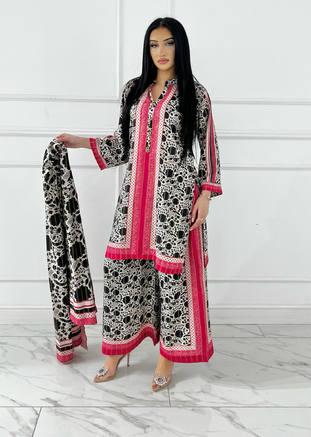 SLMN-04 - Pink/White - Readymade - Raaz Linen Suit 2025 - Memsaab Online