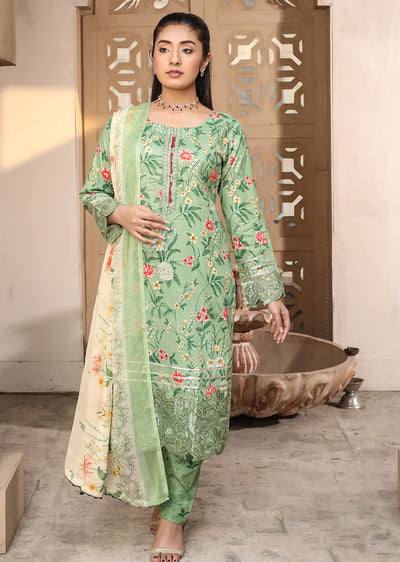MDNA-15 - Green Embroidered Lawn Outfit - Memsaab Online
