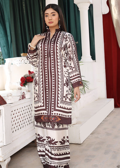 SMRF-01 - BRN/WHT - Readymade - Silk Suit 2025 - Memsaab Online