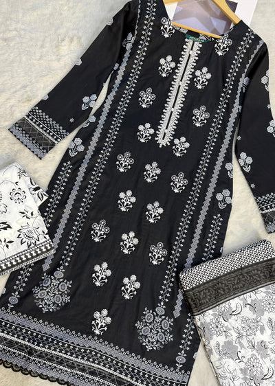 MDNA-01 - Black Embroidered Lawn Outfit - Memsaab Online