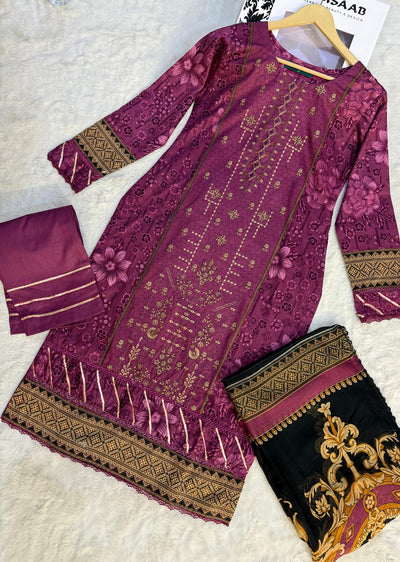 MDNA-13 - Purple Embroidered Lawn Outfit - Memsaab Online