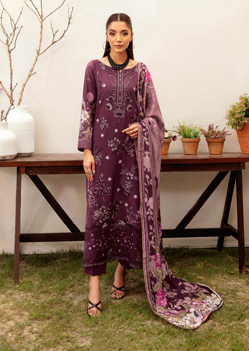 L-1201 - Unstitched - Ramsha Mashaal Luxury Lawn Vol 12 2024 - Memsaab Online