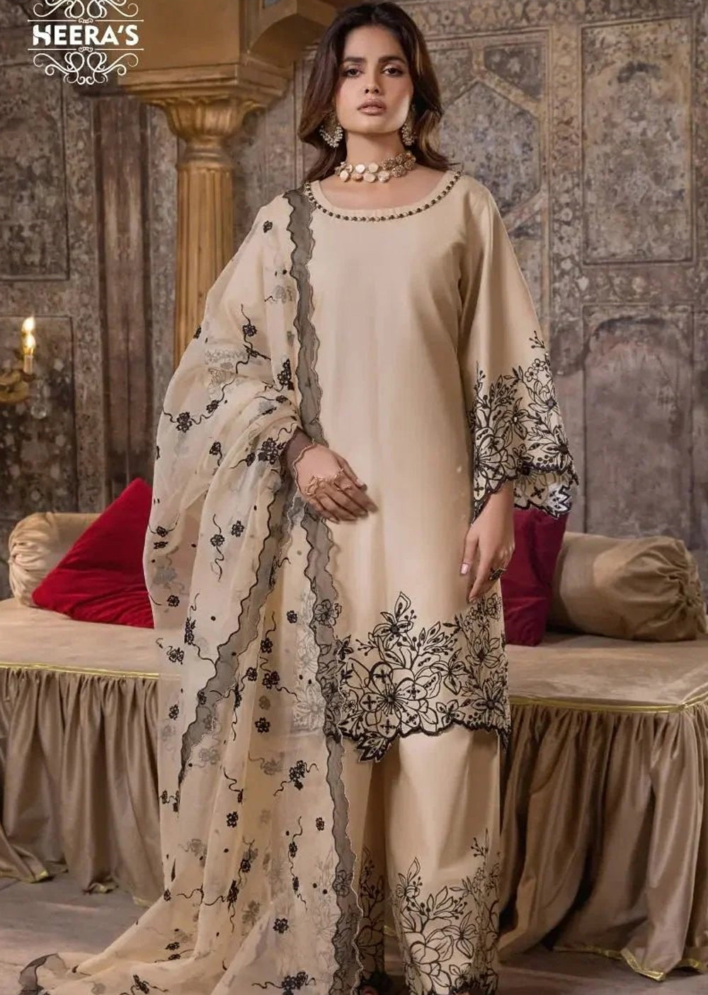 HSS-345- Readymade NOVA 3PCS EMBROIDERED Heeras Suit - Memsaab Online