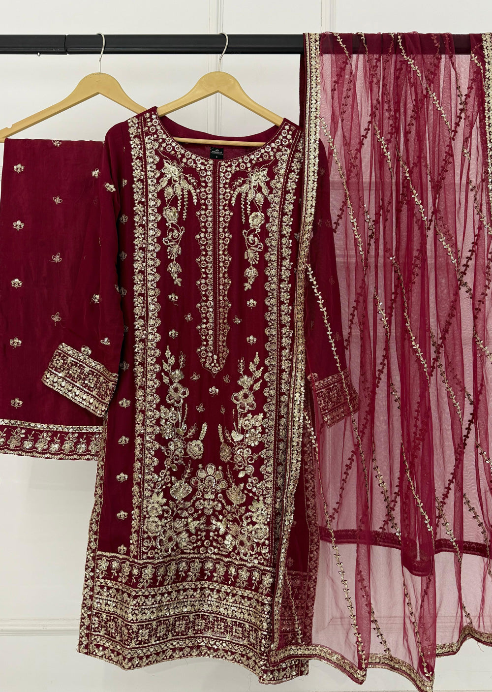 PS-1134 - Maroon - Readymade Chiffon Suit 2025 - Memsaab Online