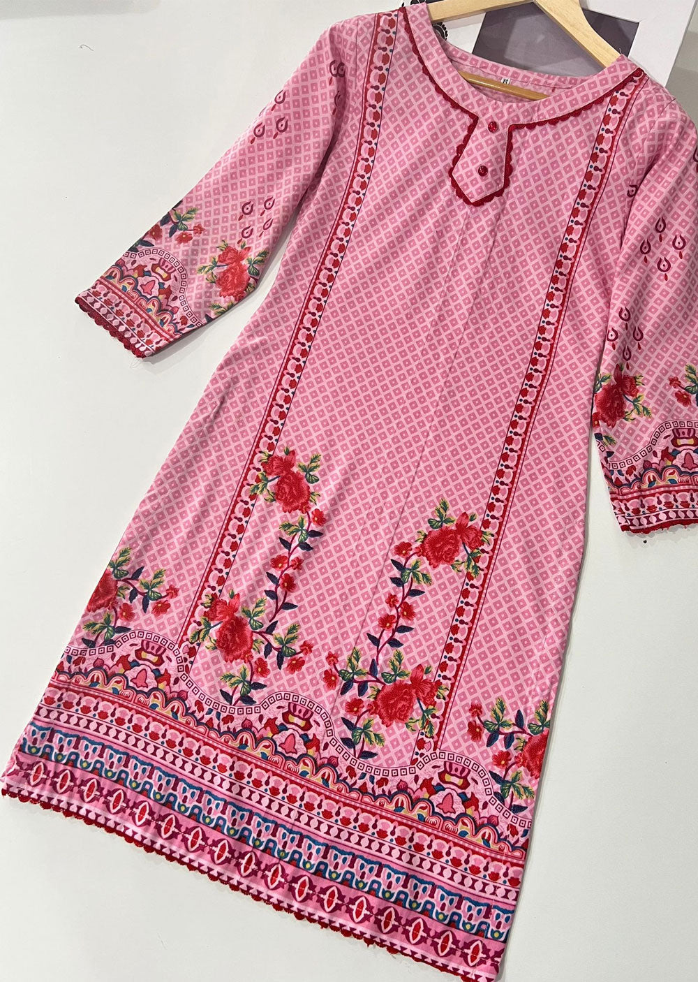 AMT45001-A Pink Readymade Winter Dhanak Kurti - Memsaab Online