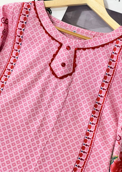 AMT45001-A Pink Readymade Winter Dhanak Kurti - Memsaab Online